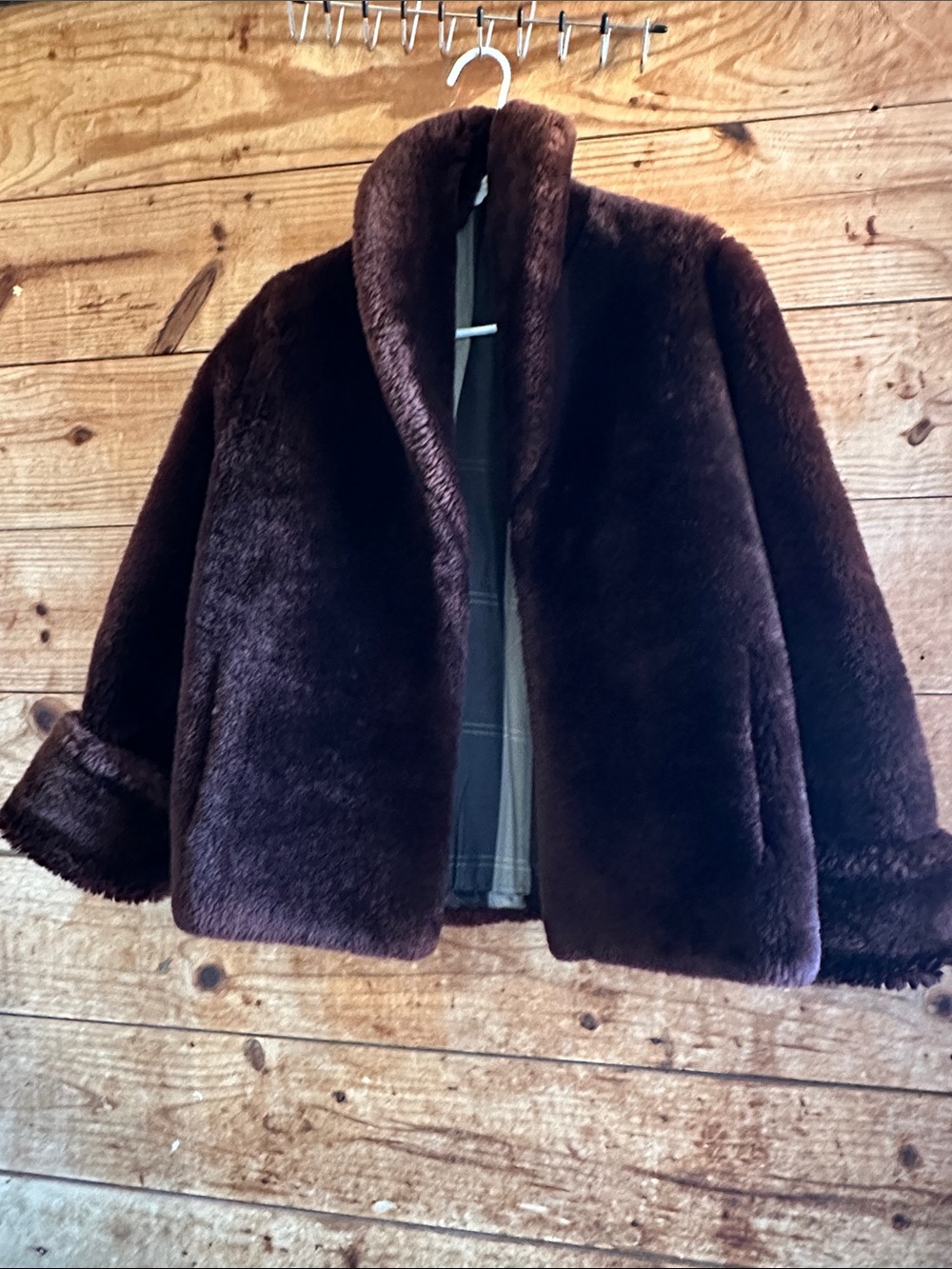 Classic Plush Faux Fur Jacket in Dark Brown